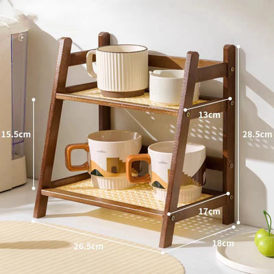 2 Layer Spice Caddy Shelf Bamboo Kitchen Storage Rack Desktop Cabinet Organizer Display Rack Coffee Bar Counter Shelf Cup Holder by Smarsty