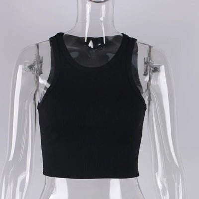 Rib Knit Green Women's Tank Top Summer Casual Basic Skinny Vest Sleeveless White Off Shoulder Y2K Sexy Woman Crop Top - Smarsty