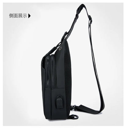 Mens Nylon Chest Bag With USB Charging Compact Crossbody - Smarsty