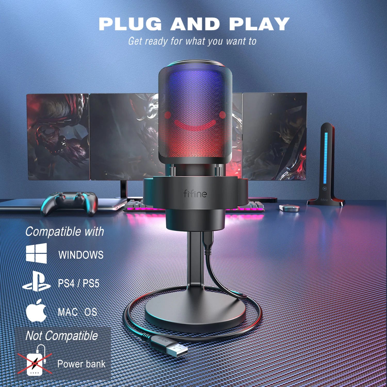 FIFINE USB Microphone with RGB Modes for Streaming - Smarsty