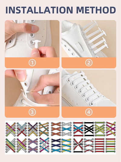 16pcs/lot Silicone Shoelaces No Tie Shoelaces 12 colors Elastic Lace Shoelace Creative Lazy Silicone Laces Rubber Lace - Smarsty