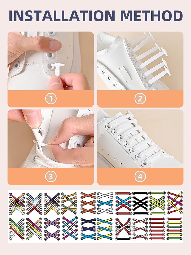 16pcs/lot Silicone Shoelaces No Tie Shoelaces 12 colors Elastic Lace Shoelace Creative Lazy Silicone Laces Rubber Lace - Smarsty