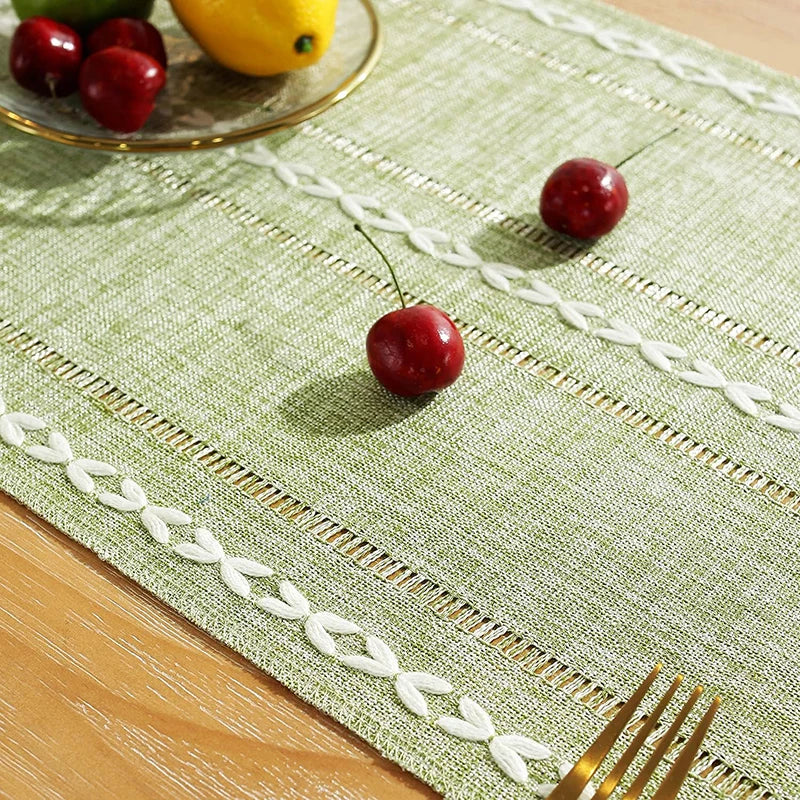 Boho Green Table Runner with Rustic Tassels - Smarsty