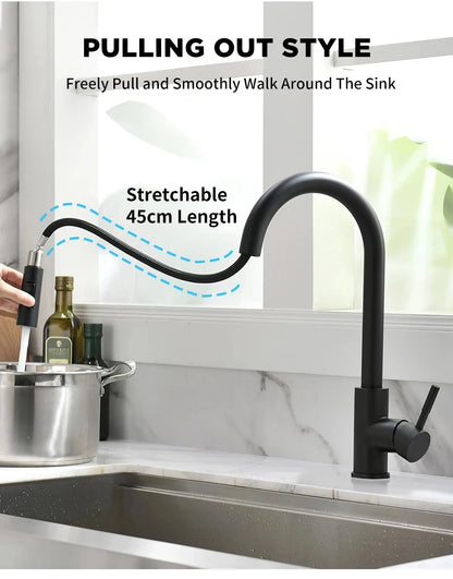 Stainless Steel Pull-Out Kitchen Faucet with Hot and Cold Water - Smarsty
