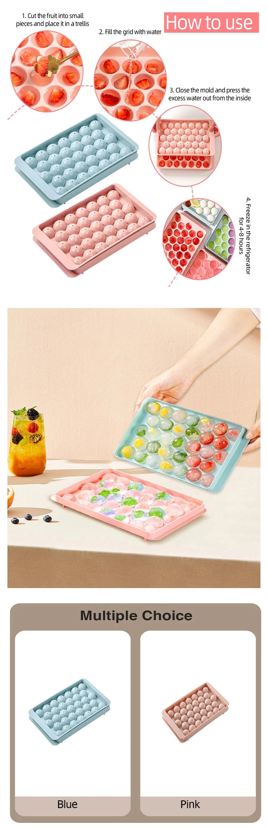 33 Ice Boll Hockey PP Mold Frozen Whiskey Ball Popsicle Ice Cube Tray Box Lollipop Making Gifts Kitchen Tools Accessories - Smarsty