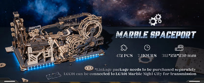 ROBOTIME Rokr Electric Marble Run with Light 3D Puzzle Toys Marble Spaceport Gifts for Kids Children Connect With Night City