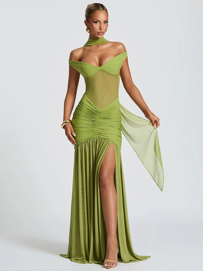 Mozision Off-shoulder Backless Sexy Maxi Dress Women Gown Halter Sleeveless Backless Thigh High Split Club Party Long Dress - Smarsty