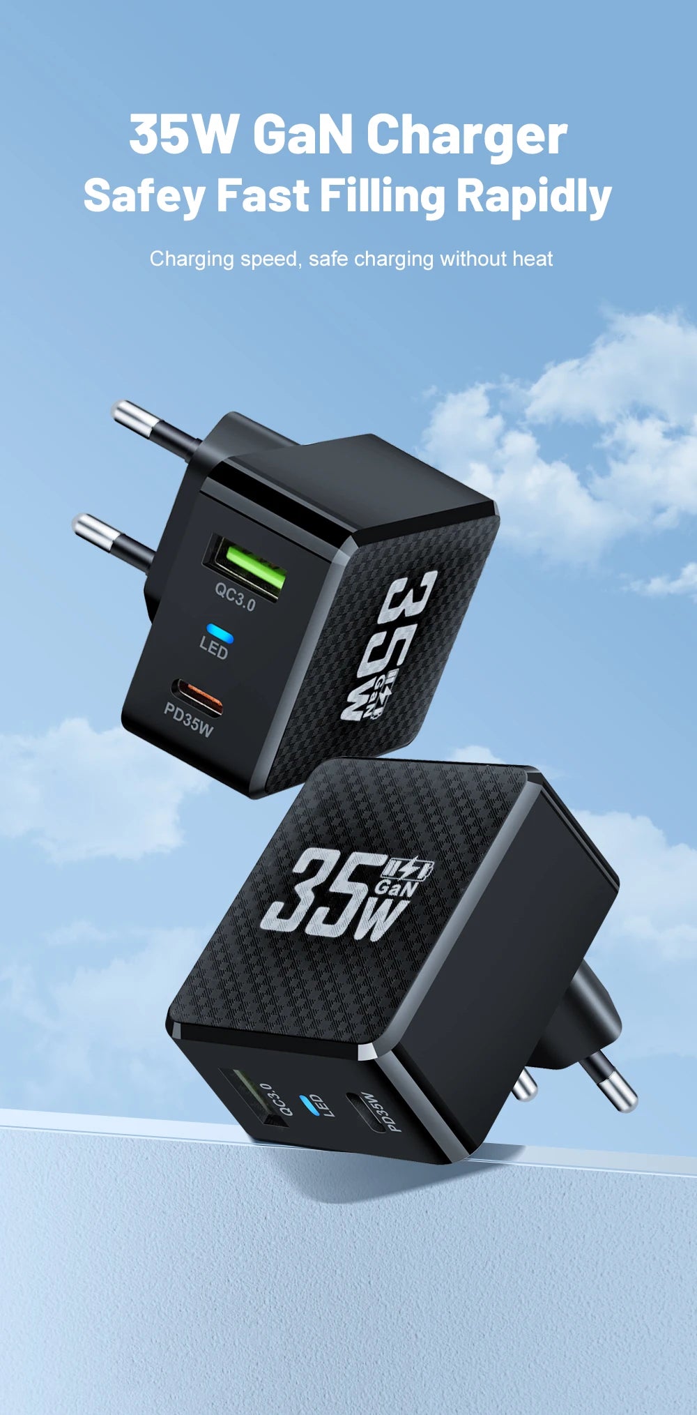 GaN USB C Charger 35W Fast Charge PD3 QC3 Compatible - Smarsty