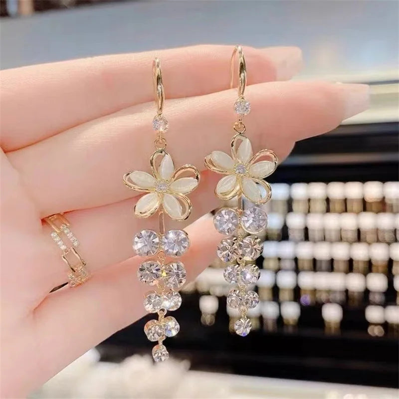 Luxury Crystal Flower Drop Earrings for Women Wedding Gift - Smarsty