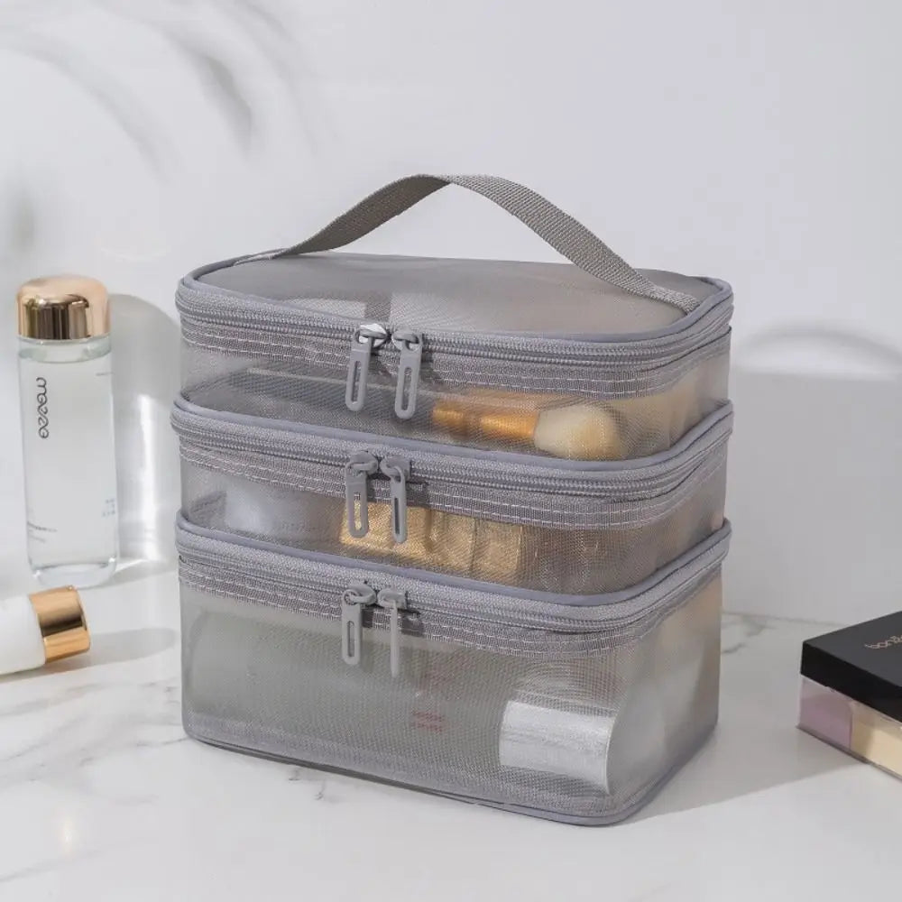 Transparent Mesh Travel Cosmetic Bag With Large Capacity - Smarsty
