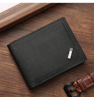 Men's Short Leather Slim Wallets Business Man Money Clip Credit Card Holder Purse Thin Minimalist Bifold Wallet - Smarsty
