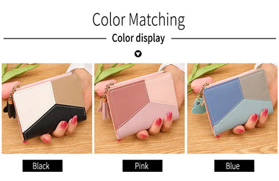 Fashion Women's Wallet Zipper Coin Purse Lady Short Clutch Purse Handbag Patchwork Leather Female Card Holder Wallet Phone Pouch - Smarsty