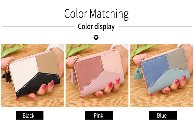 Fashion Women's Wallet Zipper Coin Purse Lady Short Clutch Purse Handbag Patchwork Leather Female Card Holder Wallet Phone Pouch