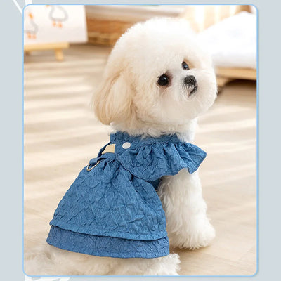 Denim Dog Dresses for Small Dogs with Leash Ring - Smarsty