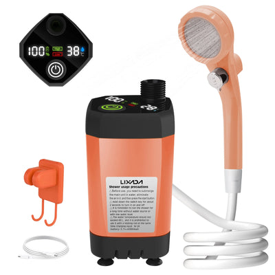 Camping Shower Pump RV Outdoor Shower Kit Camp Shower w/Full Screen Intelligent Digital Display Adjustable 6000mAh Shower Kit by Smarsty
