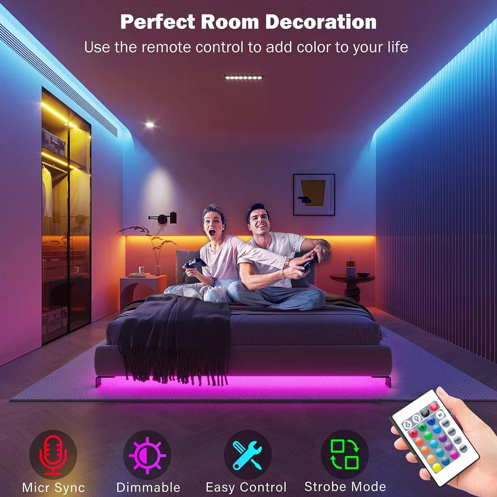 Led Lights for Bedroom 5050 RGB Strip Music Sync Color Changing With Remote and App Control Strips Room Home TV Party Decoration