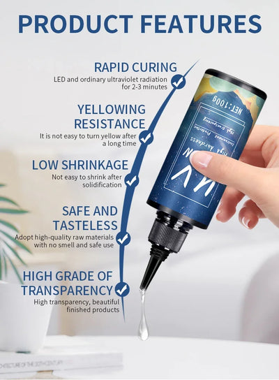 UV Resin Glue for DIY Jewelry, Epoxy Resin and UV Lamp High Transparency Fast Drying High Hardness, 20g, 50g, 100g, 250g, 1000g - Smarsty