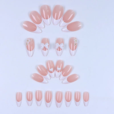24 Piece Long Almond Press On Nails White French Tip - Smarsty