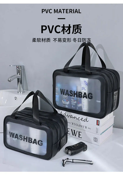 Dry-wet separation double transparent PU makeup bag portable washing bag cosmetic storage bag travel fitness swimming essentials - Smarsty