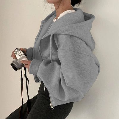 Autumn Winter Hooded Hoodies Women Casual Streetwear Zip Up Sweatshirts Long Sleeve Jackets Harajuku Y2K Crop Tops Hood Shirt - Smarsty
