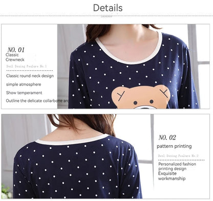 2PCS/Set Women Fashion Long-Sleeved Pajamas Fall and Winter Cartoon Love Bear Cute Soft Loose Casual Sleepwear Outside Homewear - Smarsty