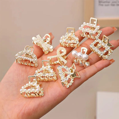 Mini Rhinestone Pearl Hair Claws For Women Sweet Geometric - Smarsty