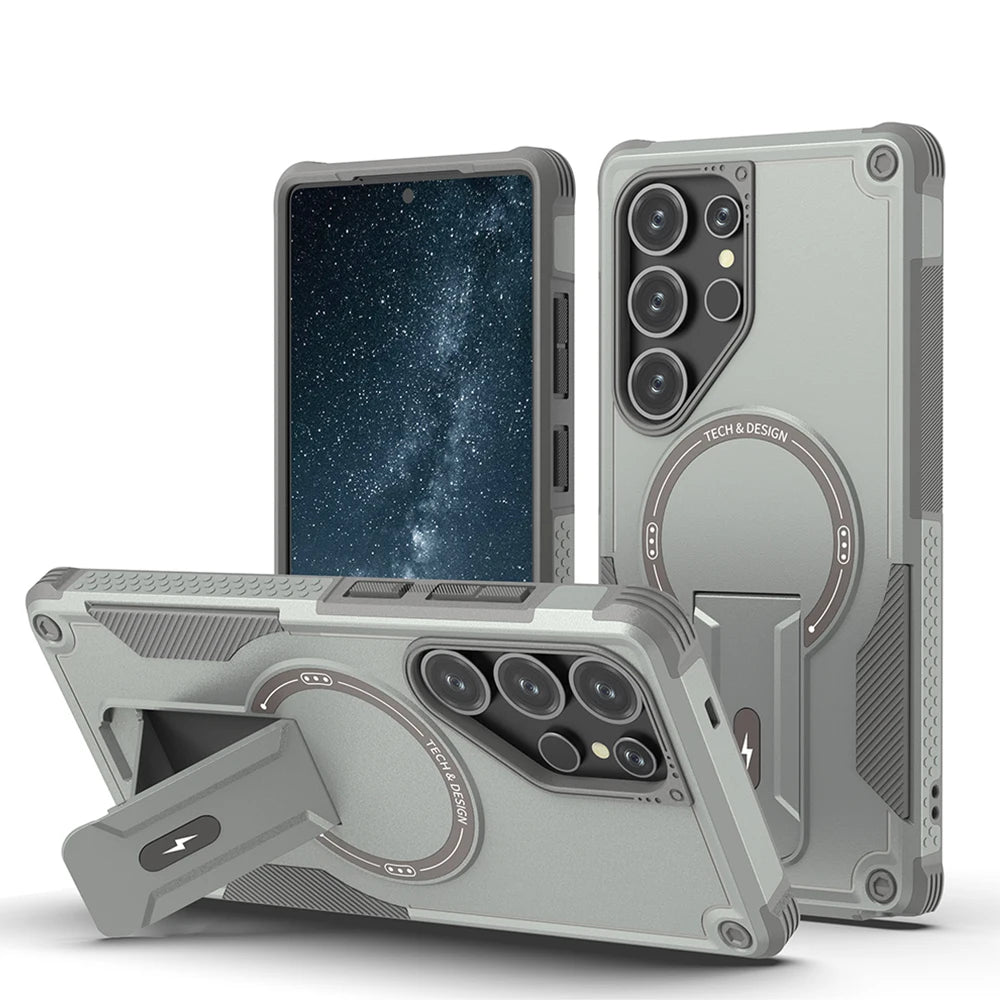 Magnetic Armor Case With Fold Stand And Wireless Charging - Smarsty