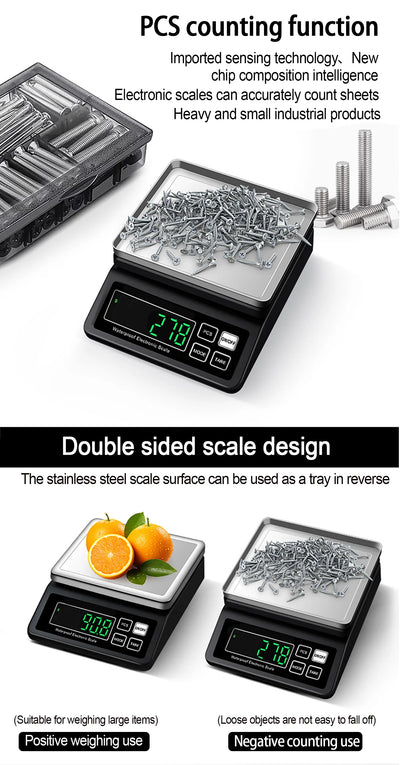 Rechargeable Kitchen Scale IP67 Fully Waterproof Home Kitchen Scale 0.1g/1g High Precision Electronic Balance 3kg/5kg/10kg/15kg by Smarsty