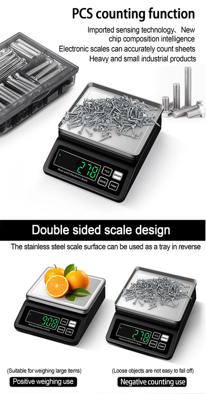 Rechargeable Kitchen Scale IP67 Fully Waterproof Home Kitchen Scale 0.1g/1g High Precision Electronic Balance 3kg/5kg/10kg/15kg