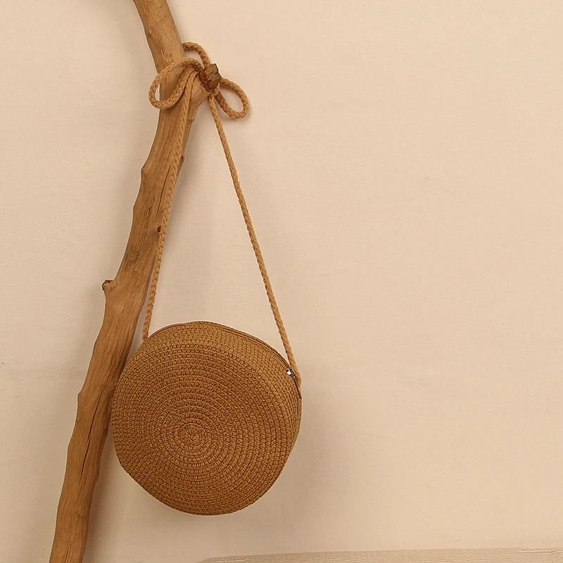 Round Straw Bag For Women Woven Handmade Shoulder Bag - Smarsty