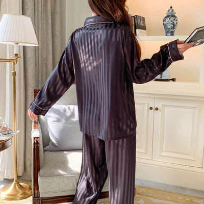 Women's Ice Silk Pajama Set Long Sleeve Long Pants Lightweight Sleepwear for Spring And Autumn Comfortable Homewear Pj Set - Smarsty