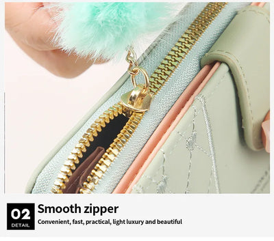 Women Long Wallet Pu Leather Card Holder Large Capacity Hasp Zipper Coin Purse Multi Card Organizer Cell Phone Wristlet Handbag - Smarsty