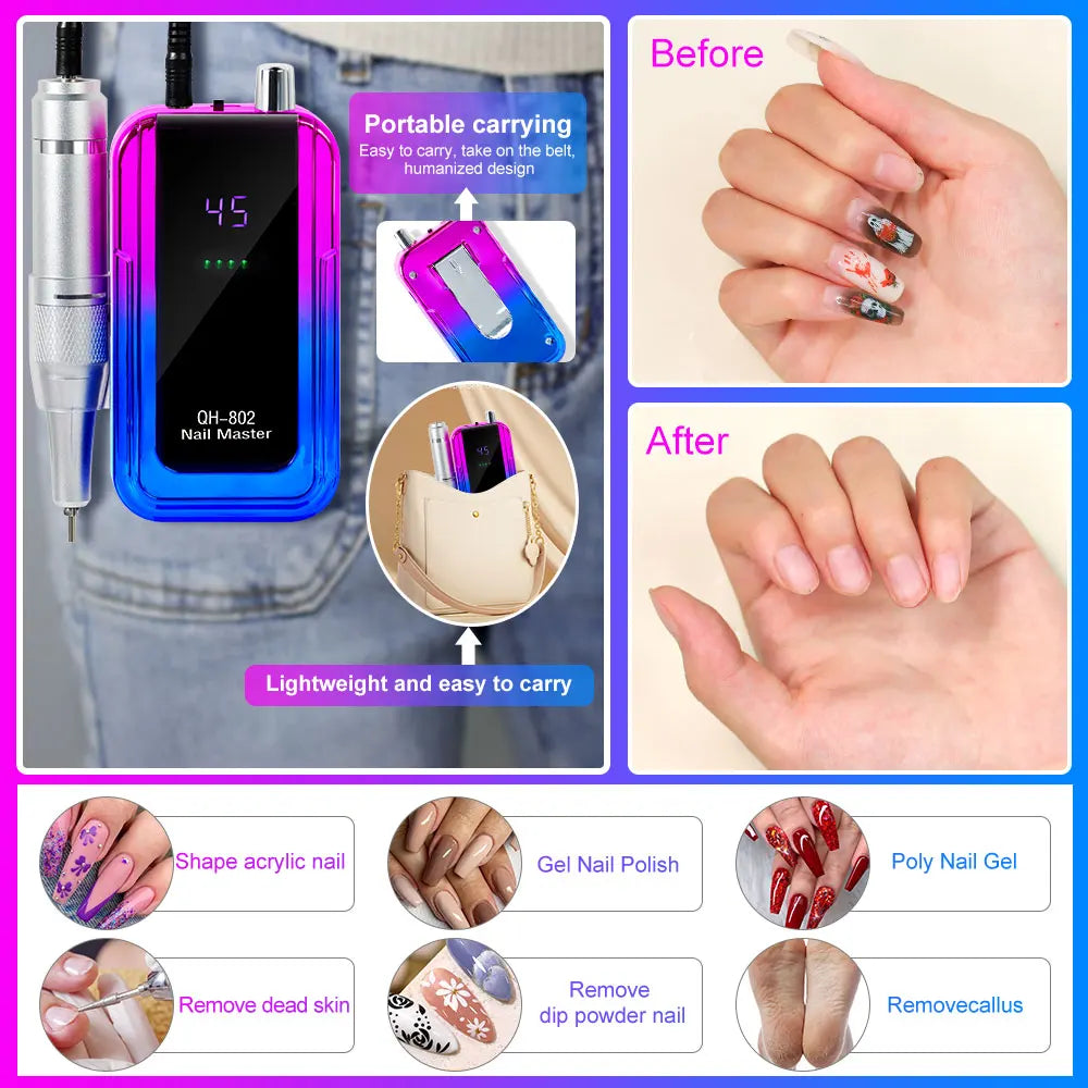 Professional Electric Nail Drill 45000RPM Low Noise Polisher - Smarsty