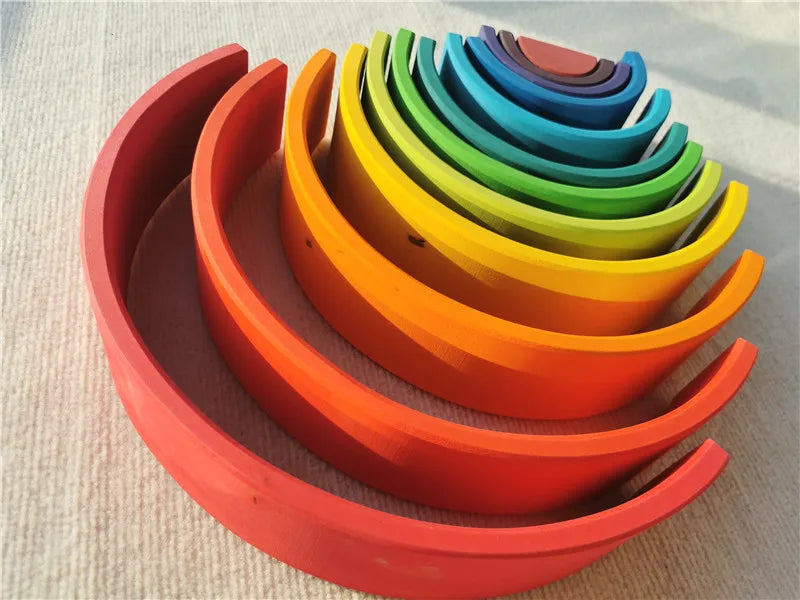 High Quality Wooden Toys Lime Wood Rainbow Arch Stacking Blocks Building Semi Color Sorting Peg Dolls Balls Slat for Kids Play - Smarsty