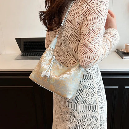 Embroidered Chinese Style Canvas Handbag With Zipper - Smarsty
