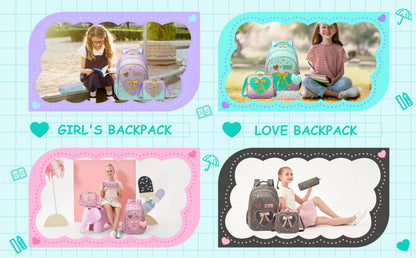 Girls Backpack With Bowknot Ribbon And Lunch Bag Pen Case - Smarsty