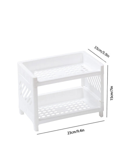 Minimalist Desktop Double-Layer Storage Rack Household Plastic Bathroom Small Stationery Organizing Pure White Multifunctional by Smarsty