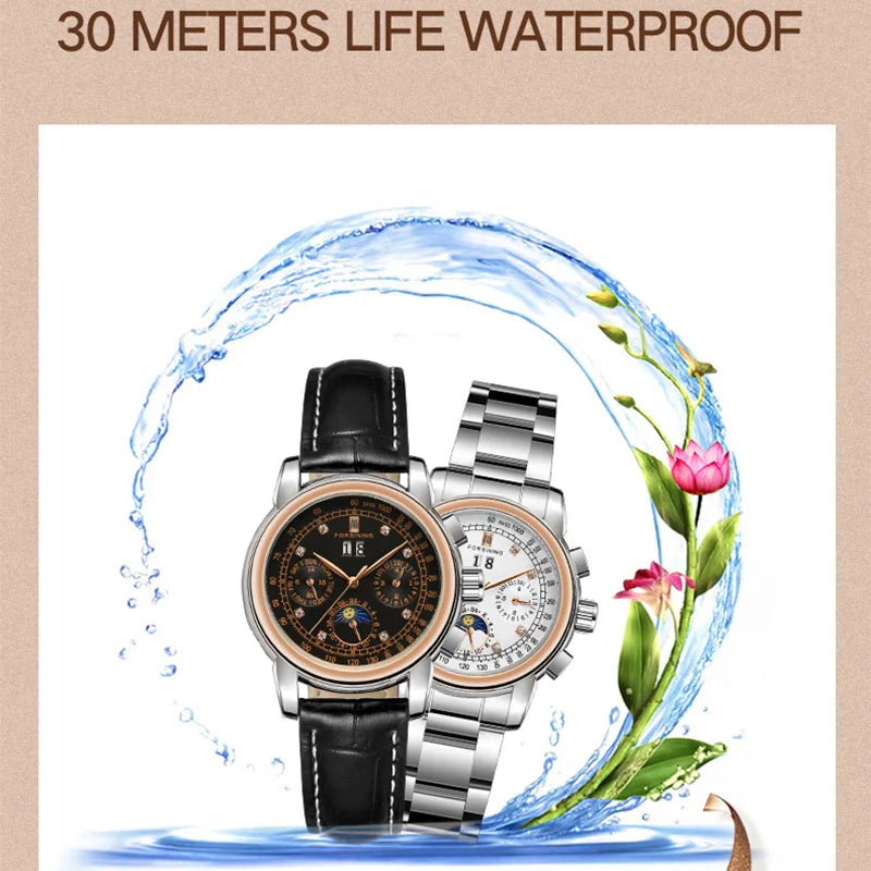 Luxury Women's Automatic Mechanical Wrist Watch with Diamond Moon Phase - Smarsty