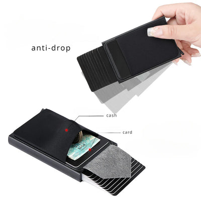 Automatic Flip Card Side Push Card Holder Sleeve Large Capacity 12 Cards Slot Metal Cards Box Men Credit Card Anti-theft Wallets - Smarsty