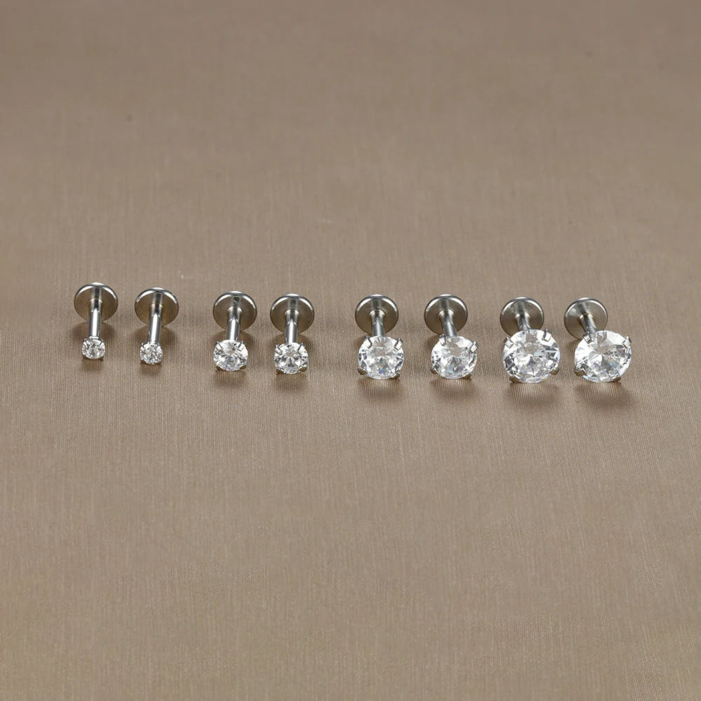 16G Surgical Steel Labret Stud Earrings Secure CZ Comfort - Smarsty