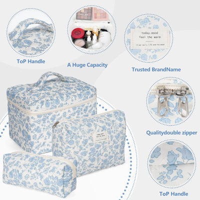 1pcs Cute Quilted Cotton Makeup Bag Women Zipper Cosmetic Organizer Cloth Handbag Box Shape Portable Toiletry Case for Girls - Smarsty