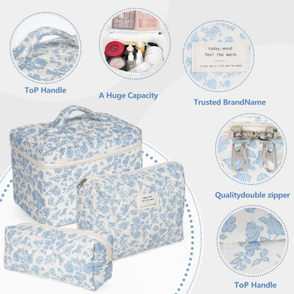 1pcs Cute Quilted Cotton Makeup Bag Women Zipper Cosmetic Organizer Cloth Handbag Box Shape Portable Toiletry Case for Girls - Smarsty