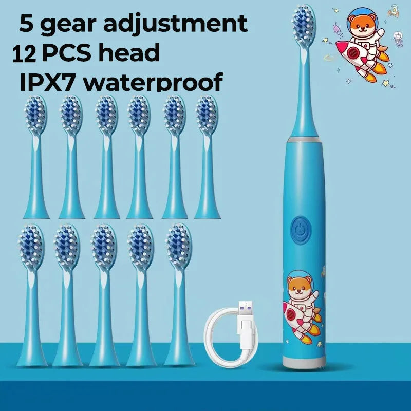 Child's Rechargeable Sonic Electric Toothbrush With Replacement Heads - Smarsty