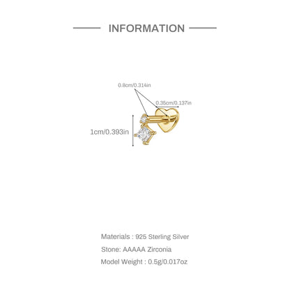 Sterling Silver Heart Zircon Stud Earrings Elegant Gift - Smarsty