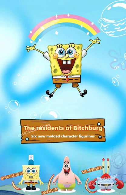 Spongebob building block cartoon Krusty Krab creative restaurant scene model Patrick Star assembly toy children's birthday gift by Smarsty