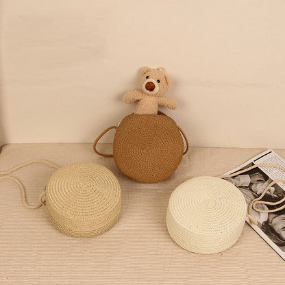 Round Straw Bag For Women Woven Handmade Shoulder Bag - Smarsty