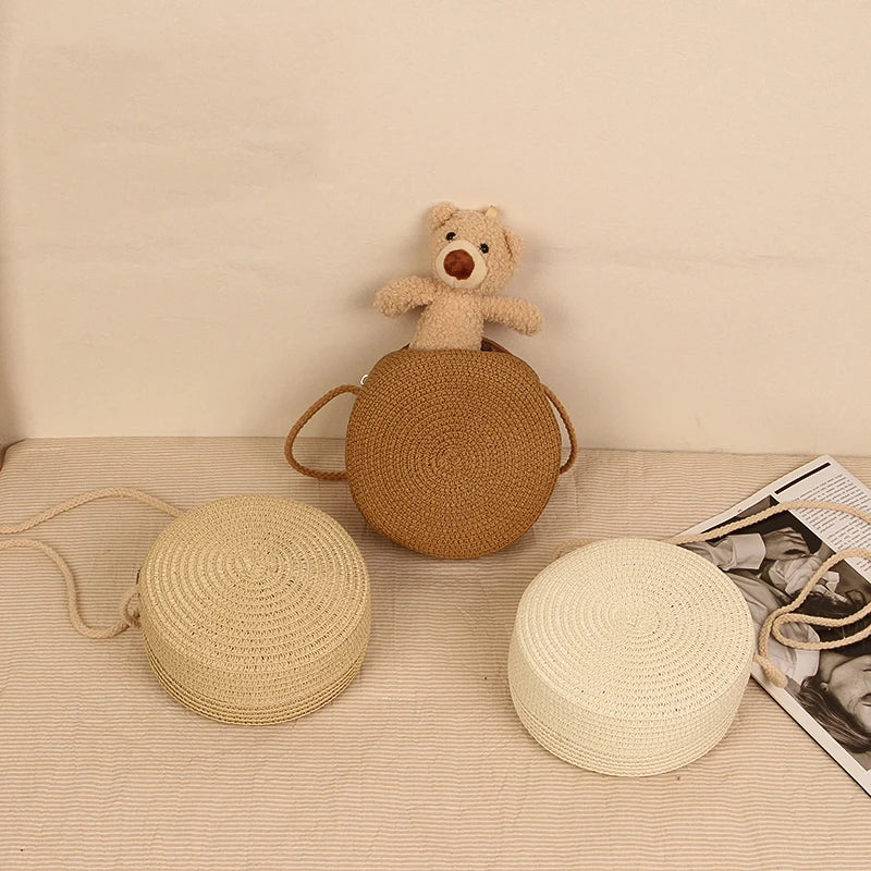 Round Straw Bag For Women Woven Handmade Shoulder Bag - Smarsty