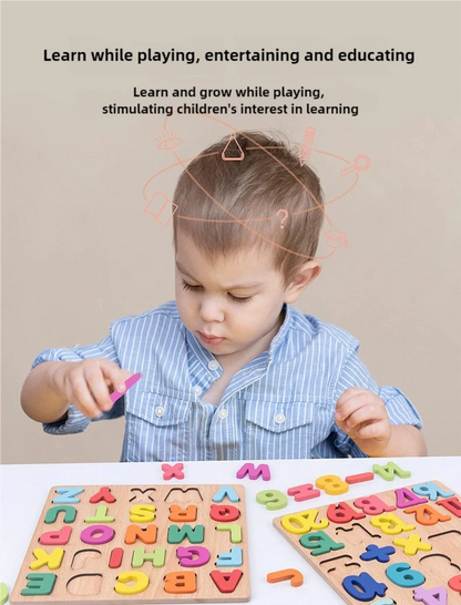 Kids Alphabetic Arithmetic Number Geometric Shapes Wooden Puzzle Montessori Preschool Learning Educational Game Toy for Children by Smarsty