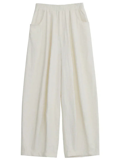 CHIC VEN Women White Pants Solid Casual Elastic Waist High Waisted Pleated Wide Leg Female Trousers  Fold Summer 2025 Clothing - Smarsty