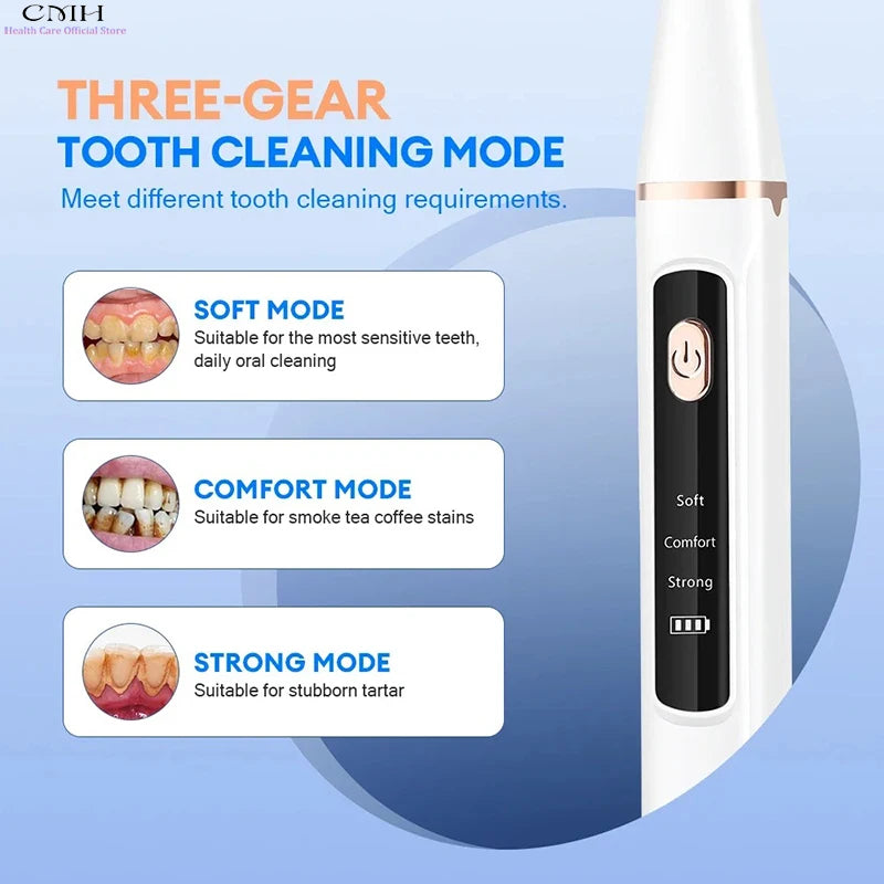 Ultrasonic Teeth Cleaner Tartar Remover Dental Calculus Stain Eraser Gum Multi Gear Type-C Rechargeable Portable Oral Care Tool